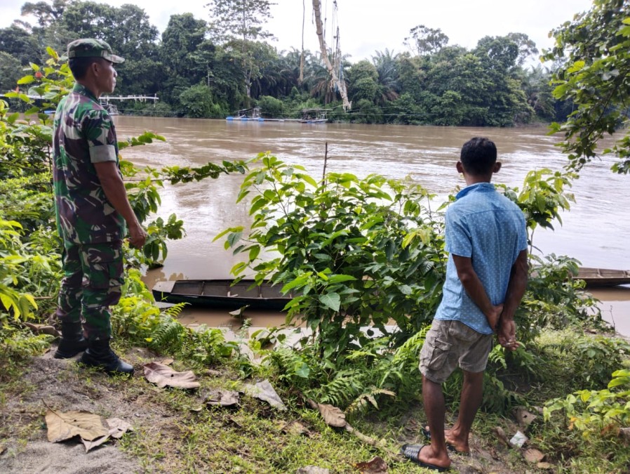 Antisipasi Banjir, Babinsa Koramil 406-05/Muara Kelingi Monitoring Debit Air Sungai Musi