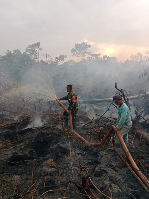 Lagi-lagi Babinsa Koramil 406/05 Muara Kelingi Bersama Warga Harus Berjibaku Padamkan Api
