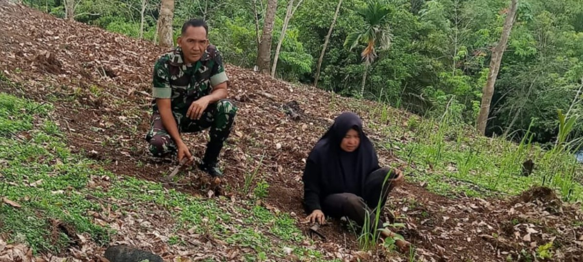 Pantau Berkebunan, Pelda Lukman Himbau Warga Tidak Sembarangan Membakar Hutan Di Area Perkebunan.