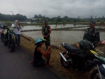 Babinsa Koramil 406-09/Terawas Serda Lamuji Monitoring Penanaman Padi Bersama PPL dan Kelompok Tani Harapan Jaya.
