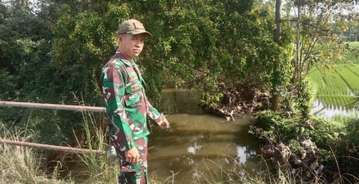 Sertu Roman Babinsa Koramil 406-06/Tugumulyo Lakukan Pengecekan Debit Air Rawa di Desa Sumbersari