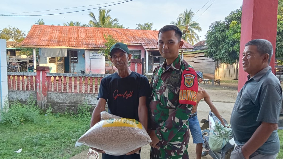 BABINSA KORAMIL 406-02/RAWAS ILIR DAMPINGI PEMBAGIAN BENIH PADI DI DESA BATU KUCING