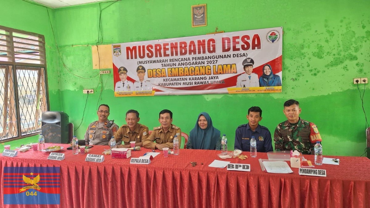 Babinsa Koramil 406-03/Muara Rupit Hadiri Musrenbang Desa Embacang Lama TA 2027 di Kecamatan Karang Jaya