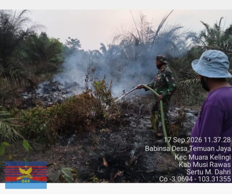 Gerak Cepat Babinsa dan Warga Temuan Jaya, Titik Api di Lahan Warga Berhasil Dipadamkan
